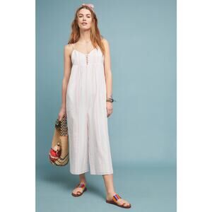 New Anthropologie Peachy Keen Jumpsuit SMALL $160 Pink V-neck Cotton Cropped